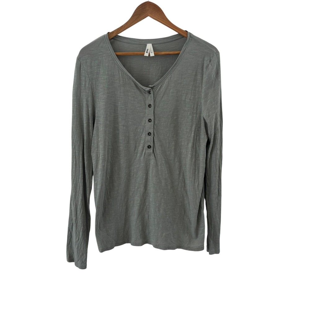 Pact Organic Cotton Henley T Shirt Womens Size L Green Gray Sustainable