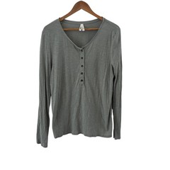 Pact Organic Cotton Henley T Shirt Womens Size L Green Gray Sustainable