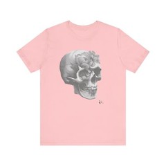 Gray 3D Peony Realistic Skull T-shirt Design