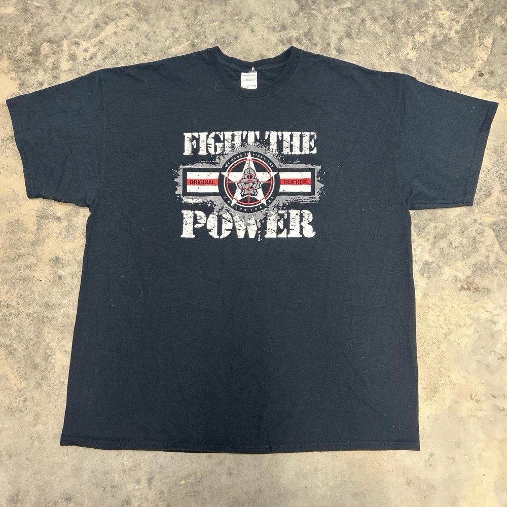 Vintage “Fight The Power” Y2K Rufnek T-Shirt Black XXL Hardcore