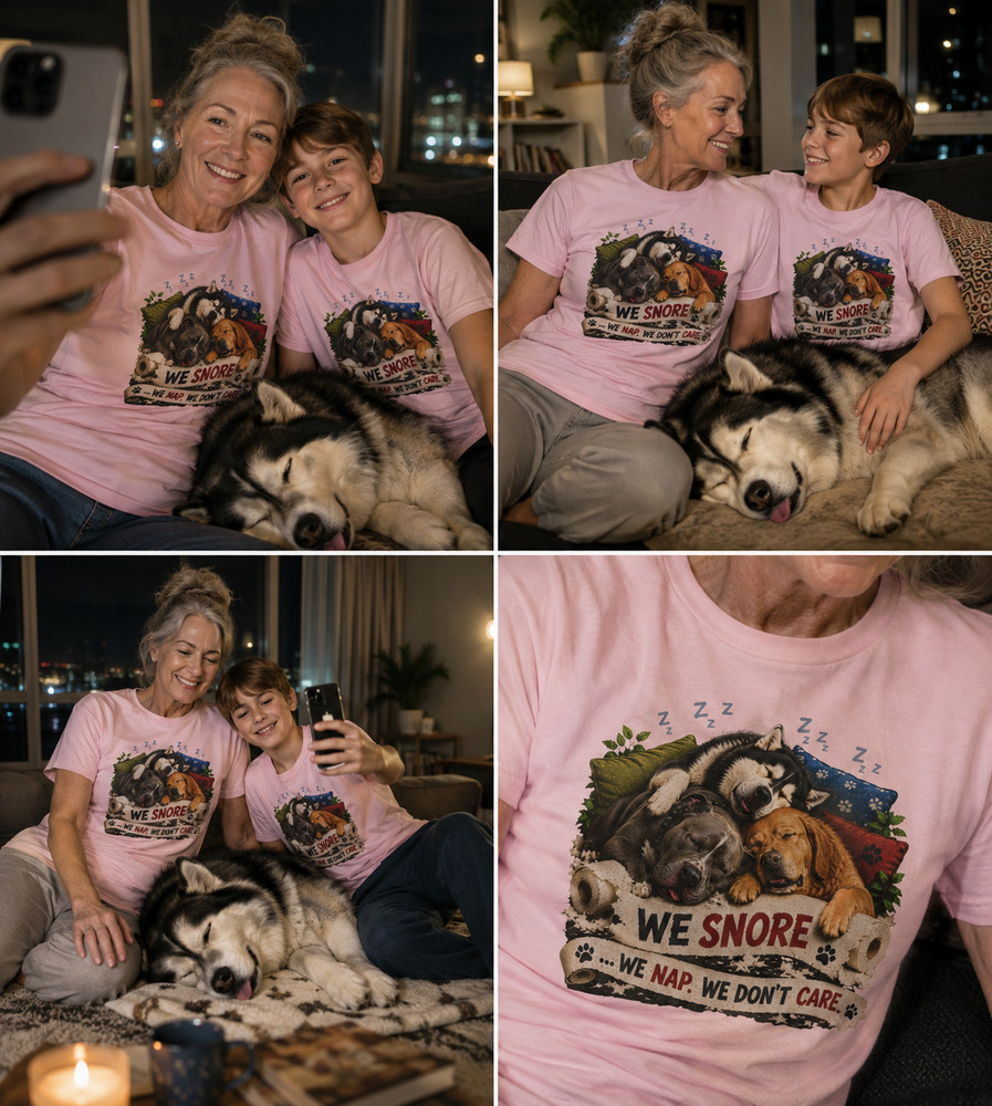 Funny Dog Lover Shirt We Snore We Nap We Don’t Care Dog Owner Gift Tee – L Pink