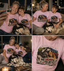 Funny Dog Lover Shirt We Snore We Nap We Don’t Care Dog Owner Gift Tee – L Pink