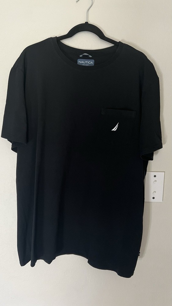 Nautica Deck T-Shirt Mens XXL Black Active Stretch Pocket Crewneck Cotton Tee