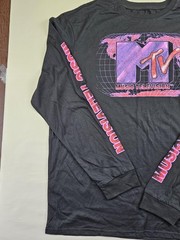 MTV Music Television Long Sleeve T-Shirt Mens XL Black Globe Logo Graphic Shirt