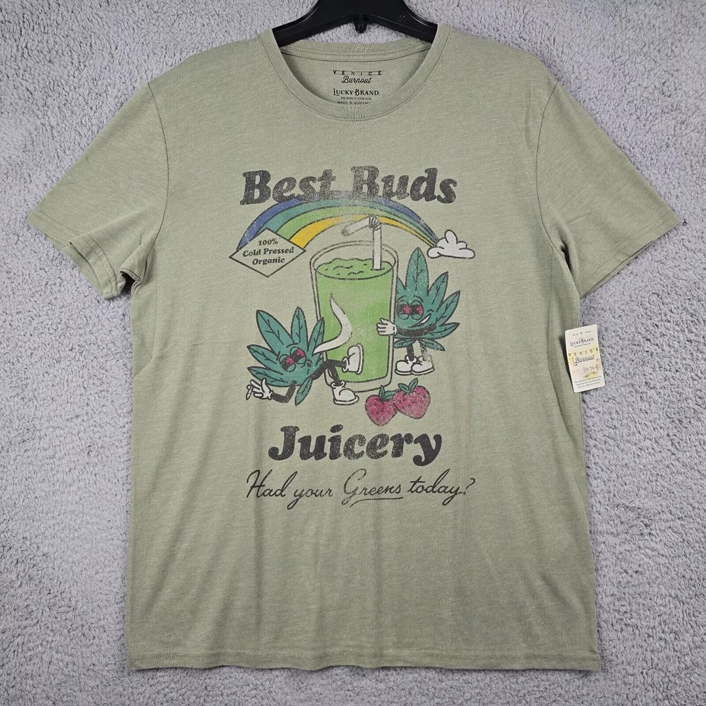 Lucky Brand Ganja Shirt Mens Large L Green Cannabis Weed Distressed Retro NWT B