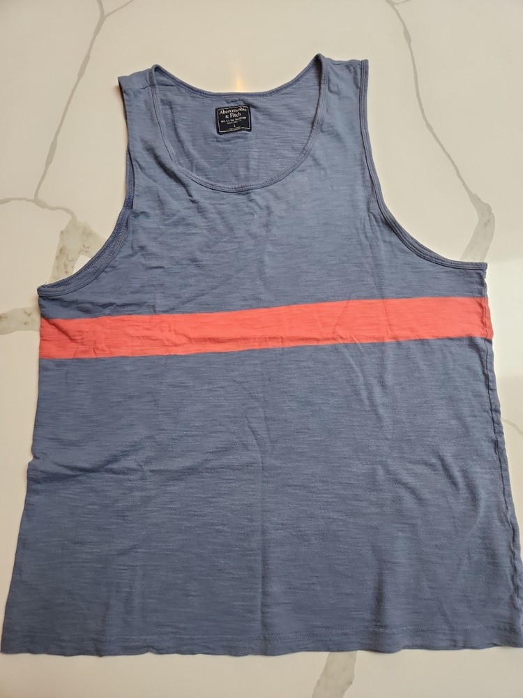 Abercrombie & Fitch men’s tank top Blue With Orange Horizontal Chest Stripe