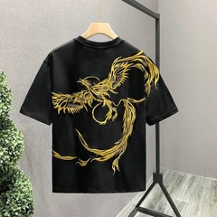Men’s Premium Phoenix Embroidery Cotton T-Shirt Slim Fit Short Sleeve Tee