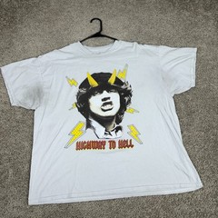 ACDC Shirt Mens Extra Large White Highway To Hell Angus Young Short Sleeve
