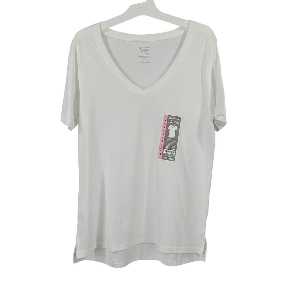 Members Mark Short Sleeve V-Neck Tee, White, Size S, NWT #BundleAndSave