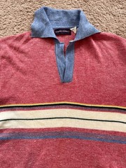 Vintage Capistrano Shirt Polo S/M Made in Korea 70s Ramie Acrylic Red Blue