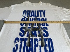 Quality Control “ Stays Strapped Guns ,Beer“Mens White Graphic T-Shirt Size 2XL