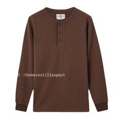 Mens Long Sleeve Shirts Soild Color Heavy Cotton Retro Casual T-Shirts