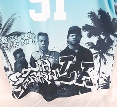 Boyz N The Hood Jersey Shirt Mens Small Button Front Blue Black Short Sleeve