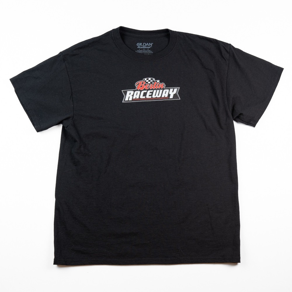 Berlin Raceway Gerry Shepard #77 Racing T-Shirt Black Gildan DryBlend Men’s L
