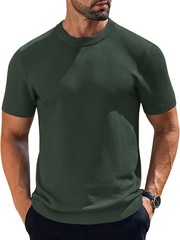 Coofandy T Shirt Crew Neck, Regular Fit, Short Sleeve, Solid, Ribbed Cuffs Solid