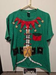 Elf Shirt Large Green Costume Santa Helper Christmas Crew Neck Short Sleeve