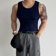 Elastic Men’s Gym Tank Top with Texture Stitching Casual Sleeveless Style