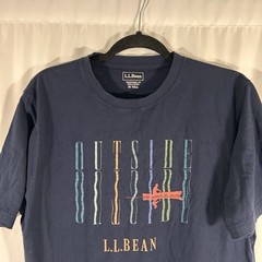 LL Bean Shirt Mens Medium Tall Black Short Sleeve Crew Neck Outdoor Print Cotton
