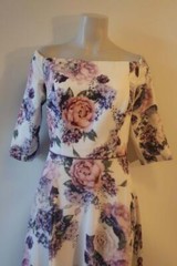 *Womens Veromia Occasions White Purple Off Shoulder Floral Maxi Dress 12