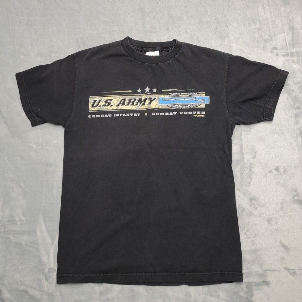 VTG US Army Shirt Mens M Black Crewneck Combat Proven Infantry 7.62 Design Y2K