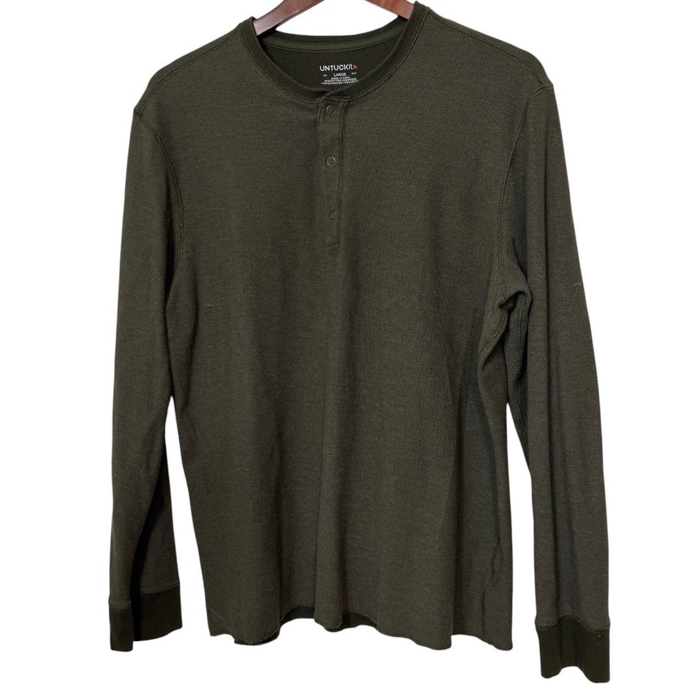 UNTUCKit Schrock Henley Shirt Mens Large Green Waffle Thermal Long Sleeve