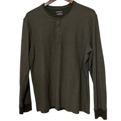 UNTUCKit Schrock Henley Shirt Mens Large Green Waffle Thermal Long Sleeve