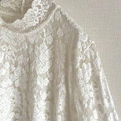 White lace design top, floral pattern, sheer sleees, spring clothing