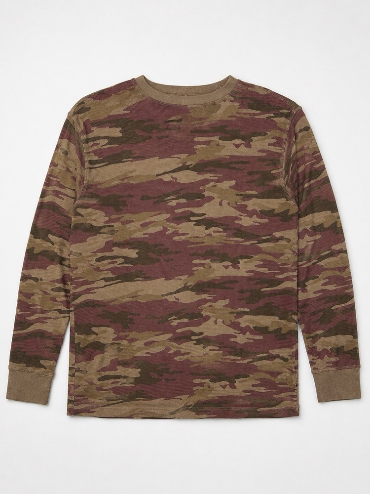 Outdoor Life Thermal Waffle Knit Long Sleeve Camo Shirt Mens XL Purple Brown