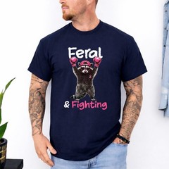 Feral and Fighting. Raccoon Breast Cancer Awareness Support T-Shirt