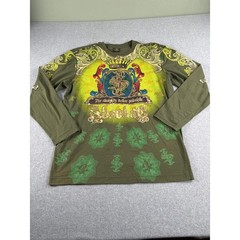 Raw Blue Men’s XL Long Sleeve Graphic Shirt Olive Green Y2K Almighty Dollar Tee