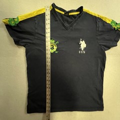 U.S. Polo Assn V Neck T-Shirt Mens Medium #3 Big Pony Embroidered Yellow Stripes