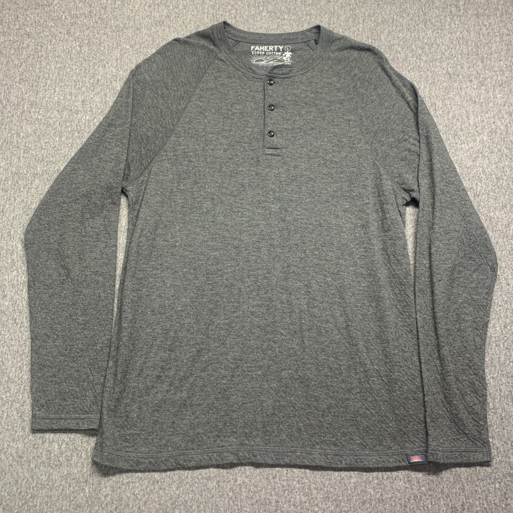 Faherty Cloud Cotton PIMA COTTON Henley Shirt Men’s Gray Long Sleeve – Size L