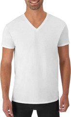 Hanes Mens V-Neck T-Shirt Pack Moisture Wicking Cotton Undershirts White