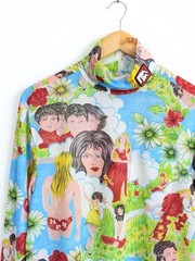 Prada Ss’19 Flashback Print Turtleneck Jersey Top LongSleeve, Size XL