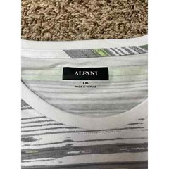 Alfani Mens T-Shirt White Green Space Dye Long Sleeve Crew 100% Cotton XXL New