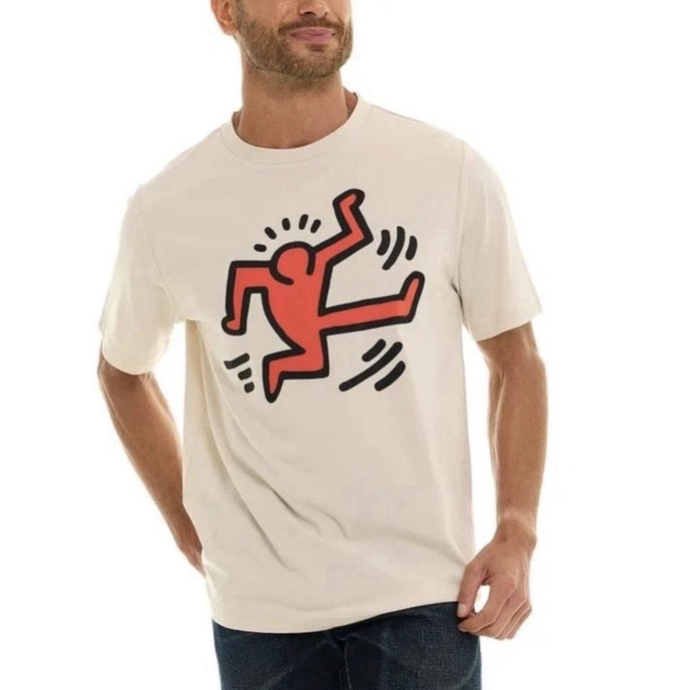 Keith Haring Mens T-Shirt Beige Multicolor Graphic Short Sleeves Tagless XL