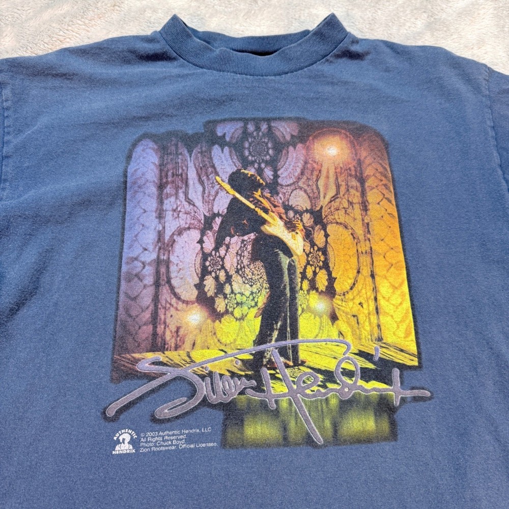 Jimi Hendrix Authentic 2003 Zion Rootswear T Shirt Blue Graphic Print Men’s M