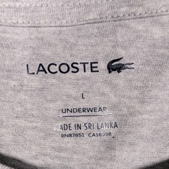 Lacoste T-Shirt Mens L Heather Grey Cotton Crew Neck Underwear Basic Logo Hem