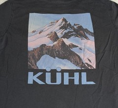 Kuhl T Shirt Unisex Sz SMALL Charcoal Gray Mountains Back Hit Front Pocket READ