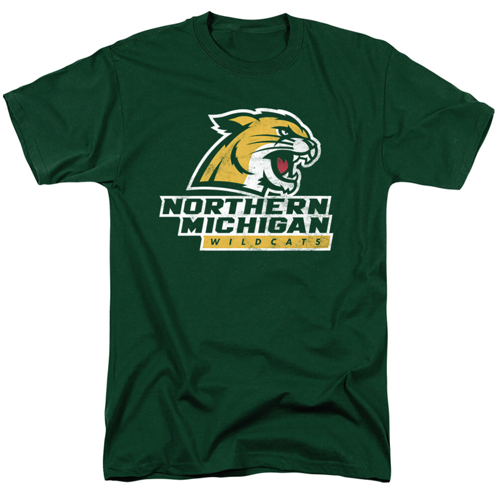 Northern Michigan University Adult T-Shirt Wildcats Logo, Hunter Green, S-3XL