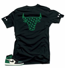 Shirt to Match Jordan Retro 1 Pine Green 2020- Bull Stars Black