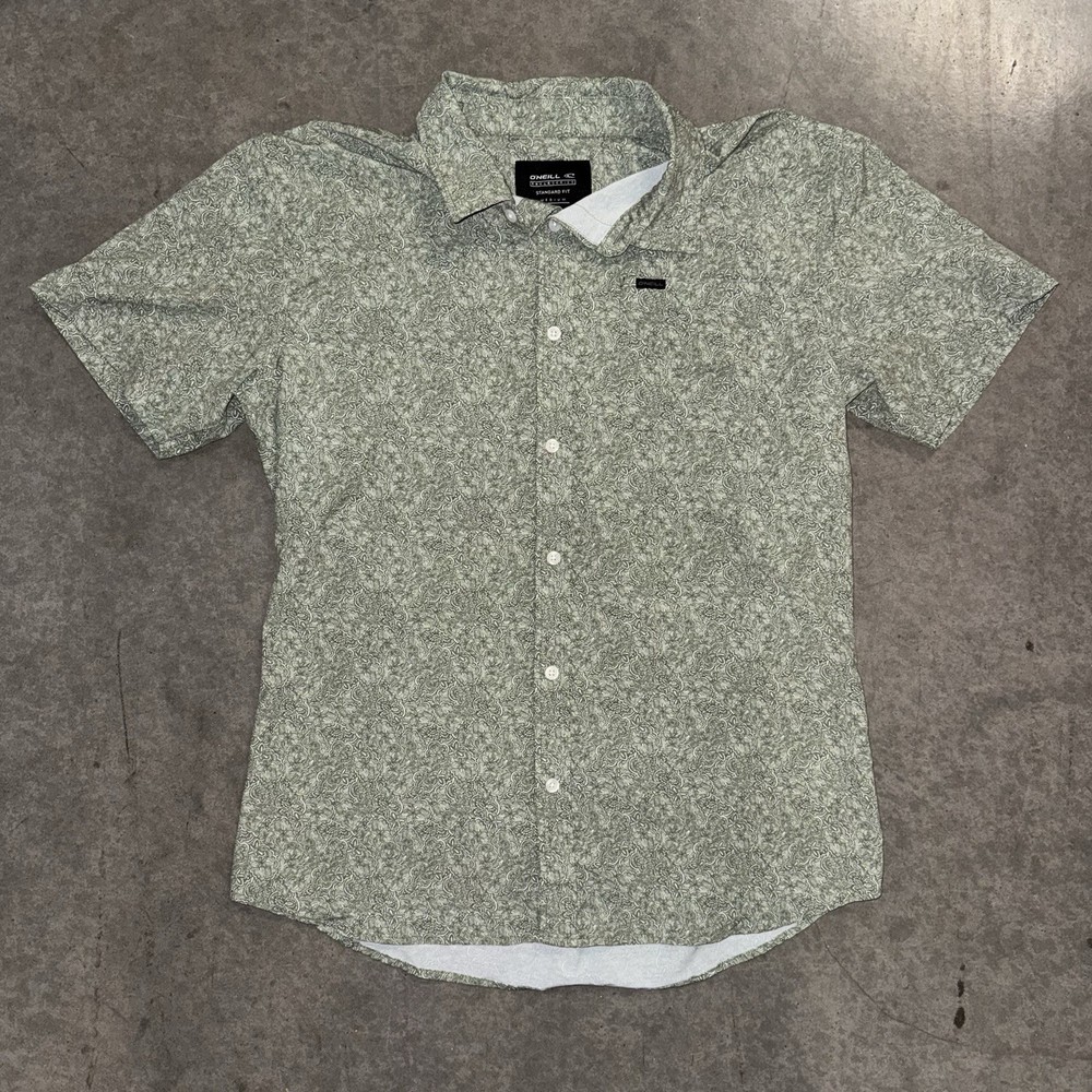 (Size M) ONeill Mens Green Paisley Floral Short Sleeve Button Down Shirt