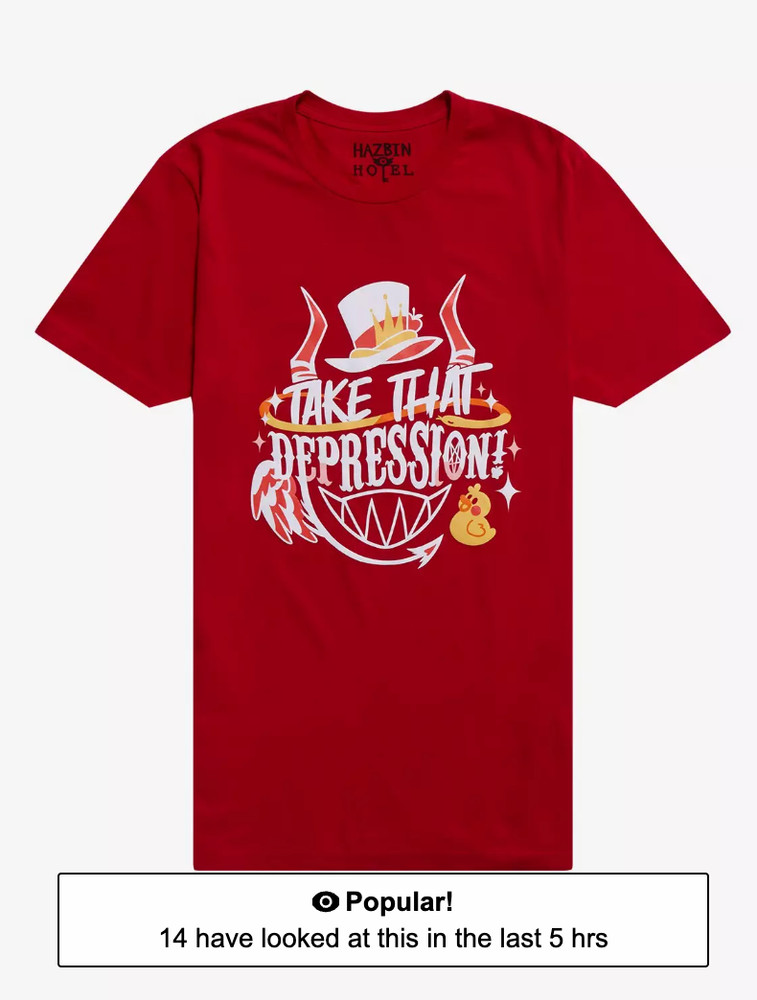 HAZBIN HOTEL – TAKE THAT DEPRESSION SHIRT – HOT TOPIC – LARGE – BRAND NEW