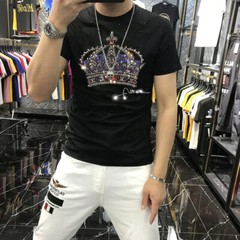 New Fashion Trend Crown Hot Diamonds Rhinestones Summer Luxury Men T-Shirt