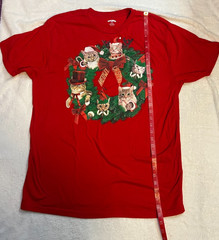 Holiday Time Cat Wreath “Meowy Christmas” Graphic T-Shirt Size L