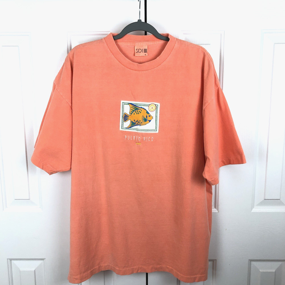 Vintage Puerto Rico Souvenir Tee Shirt XL Bright Orange Single Stitch SDI 1990s