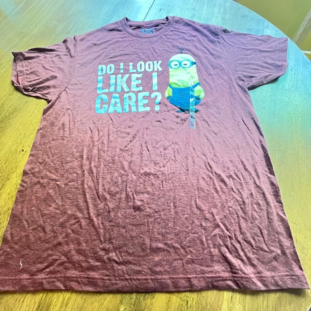 Despicable Minion T-Shirt Men’s, Do I Look Like I Care? – Maroon, Large – NEW