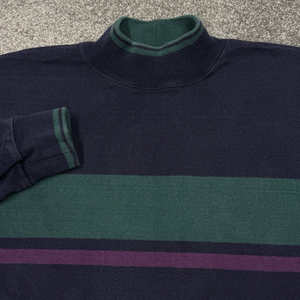 Vintage LL Bean Shirt Men Large Blue Outdoor Hike 80s 90s Striped Mock Neck USA