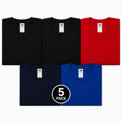 Fruit of the Loom 5-Pack T-Shirts Size L – 2 Black, 1 Red, 1 Navy, 1 Blue