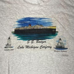 Gildan T Shirt Mens XL Gray SS Badger Lake Michigan Carferry Ship Deadstock 90s